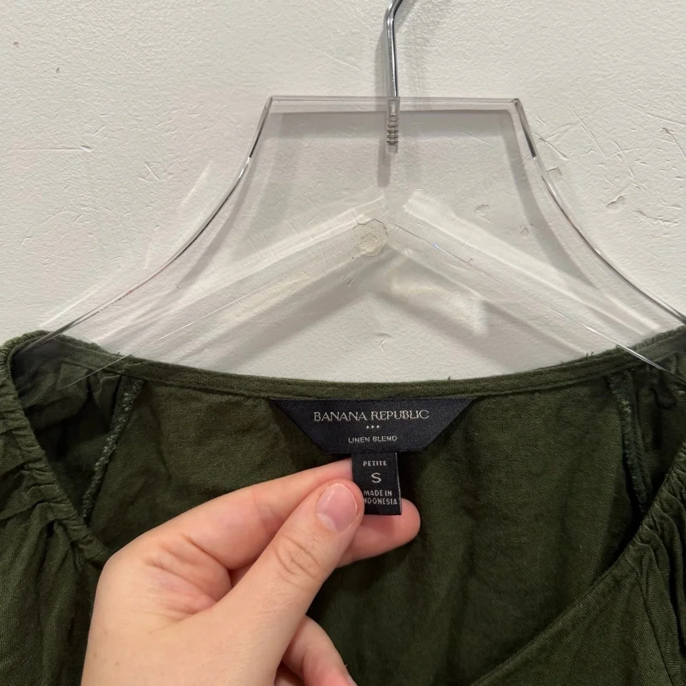 Banana Republic Linen Blend Utility Romper Green Long Sleeve Small Petite